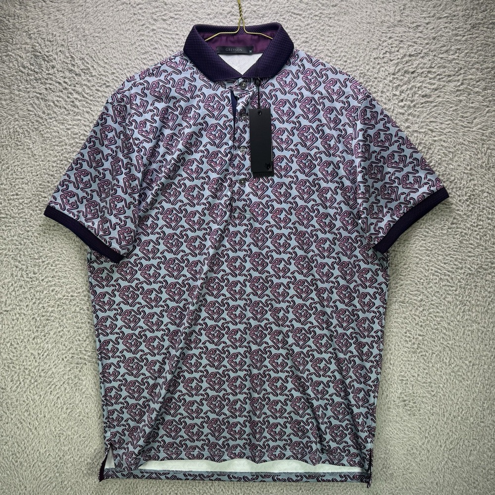 Greyson Golf Polo Shirt Mens Medium Intertwined AOP Stretch Justin Thomas NWT - Picture 2 of 14